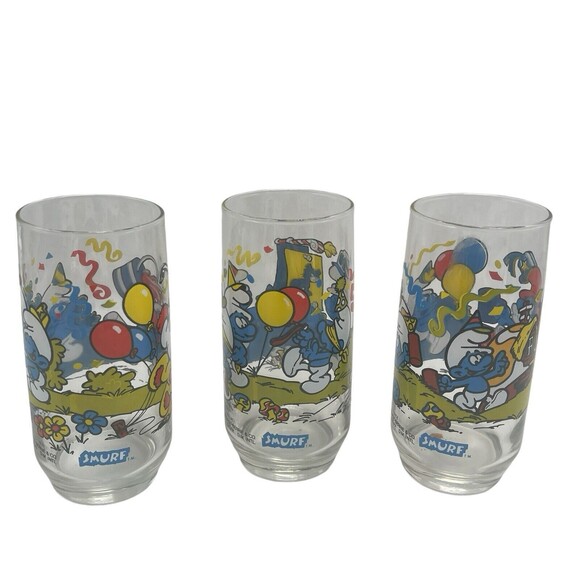 Vtg Smurf Glasses Cups Hardee's Peyo 1983 Tumblers Papa Handy Clumsy Lot of 3 - Picture 5 of 16